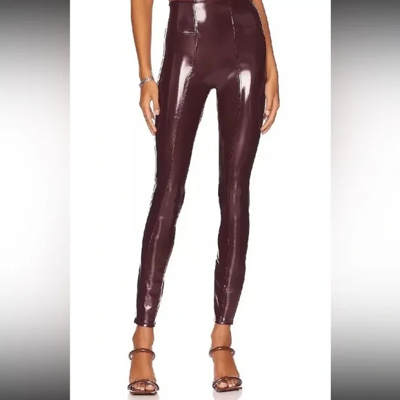 SPANX Faux Patent Leather Liquid Gloss Leggings Pants Ruby Size Medium NEW - Picture 3 of 14